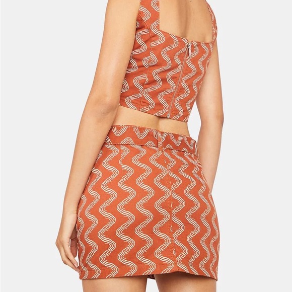 THE RAGGED PRIEST x Milk It Reach It Wiggle Print Mini Skirt Rust Beige US 6 - Picture 2 of 13